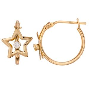 10k Gold Star Cubic Zirconia Hoop Earrings